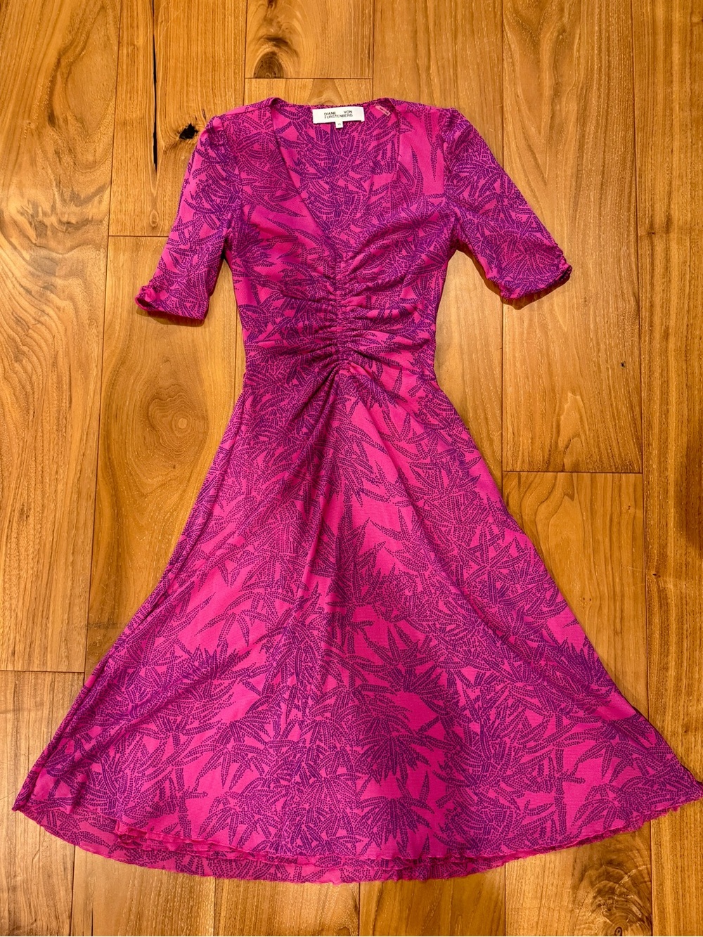 Diane Von Furstenberg Pink Ruched V-Neck Midi Dress